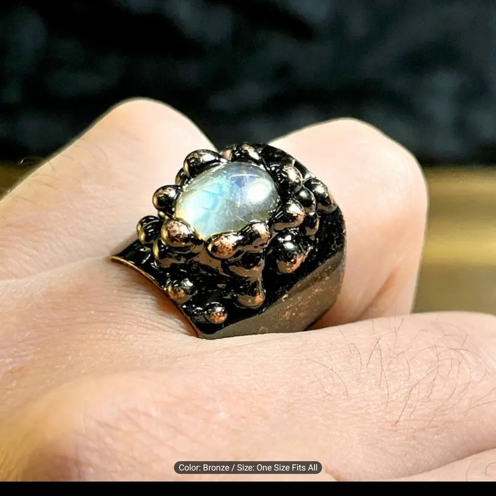 Artisan Crafted Natural Flashy Moonstone Crystal Ring Boho Unisex Adjustable NEW
